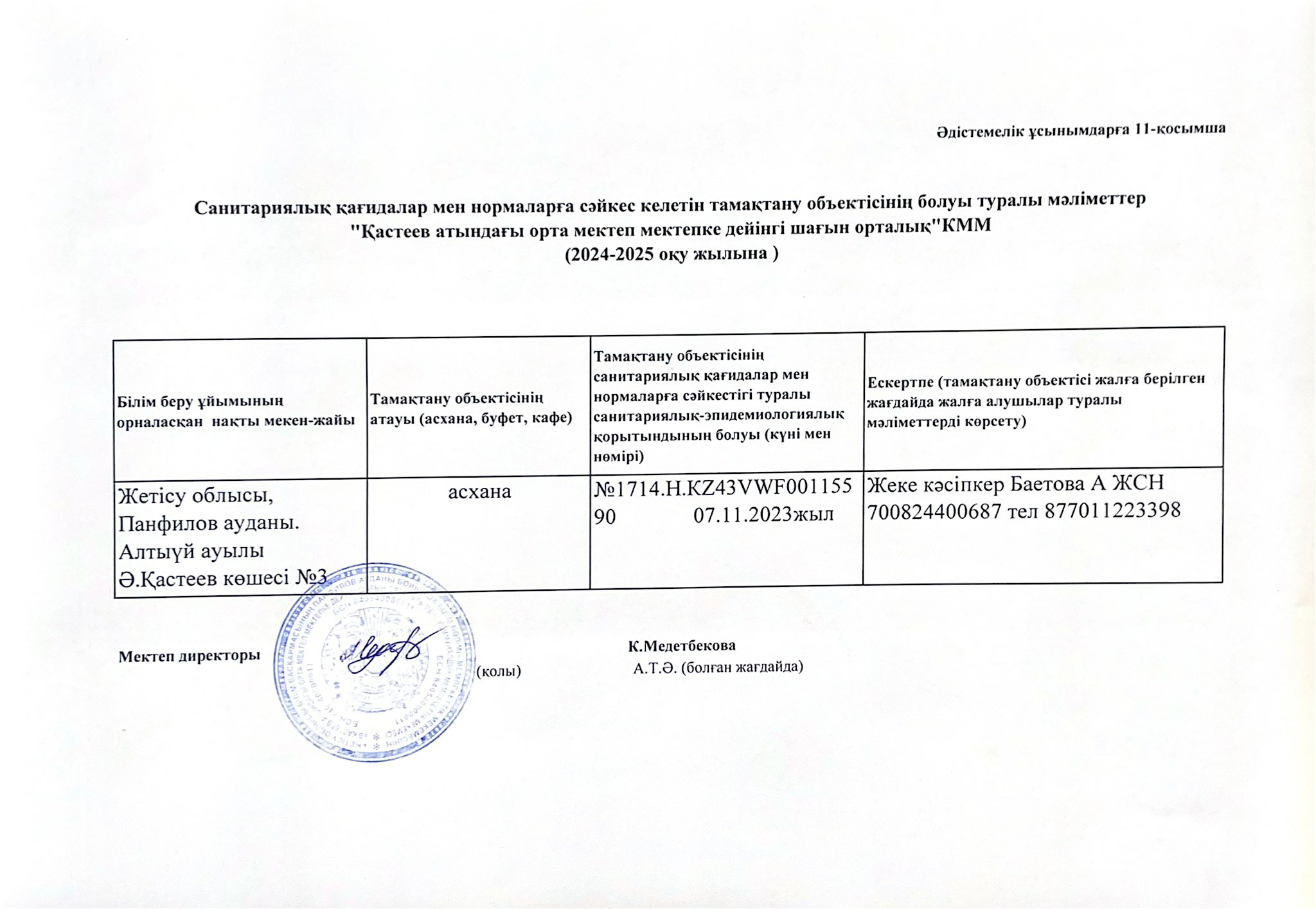 Асхана лицензиясы. 2024-2025 оқу жылы