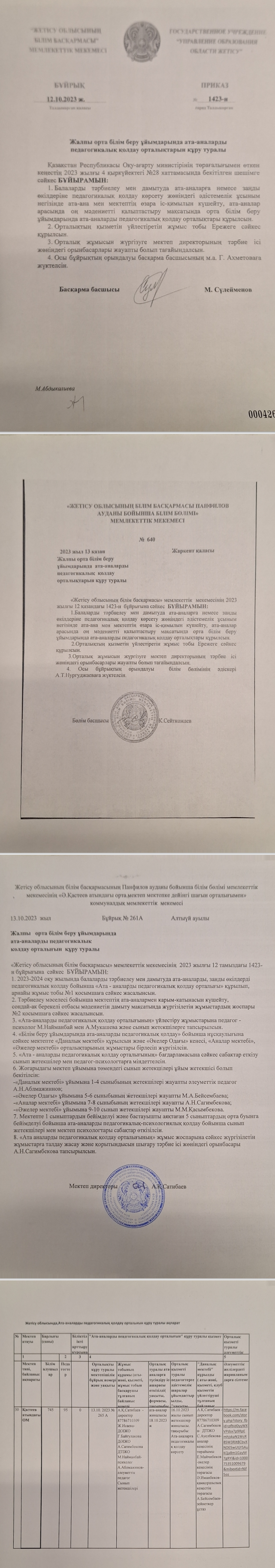 Ата-аналарды педагогикалық қолдау орталығын құру туралы 2023-2024 оқу жылы